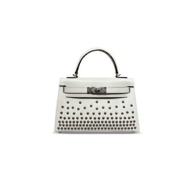 HERMES MINI KELLY BOX STUDDED PALLADIUM HARDWARE (19*12*5.5cm) HERMES MINI KELLY BOX STUDDED PALLADIUM HARDWARE (19*12*5.5cm)